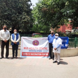 Prof. P. C. Joshi and Dr. Vikas Gupta visited WUS centre of Delhi University where Covid Vaccination Centre has been opened to provide vaccination facilities to members of the DU family